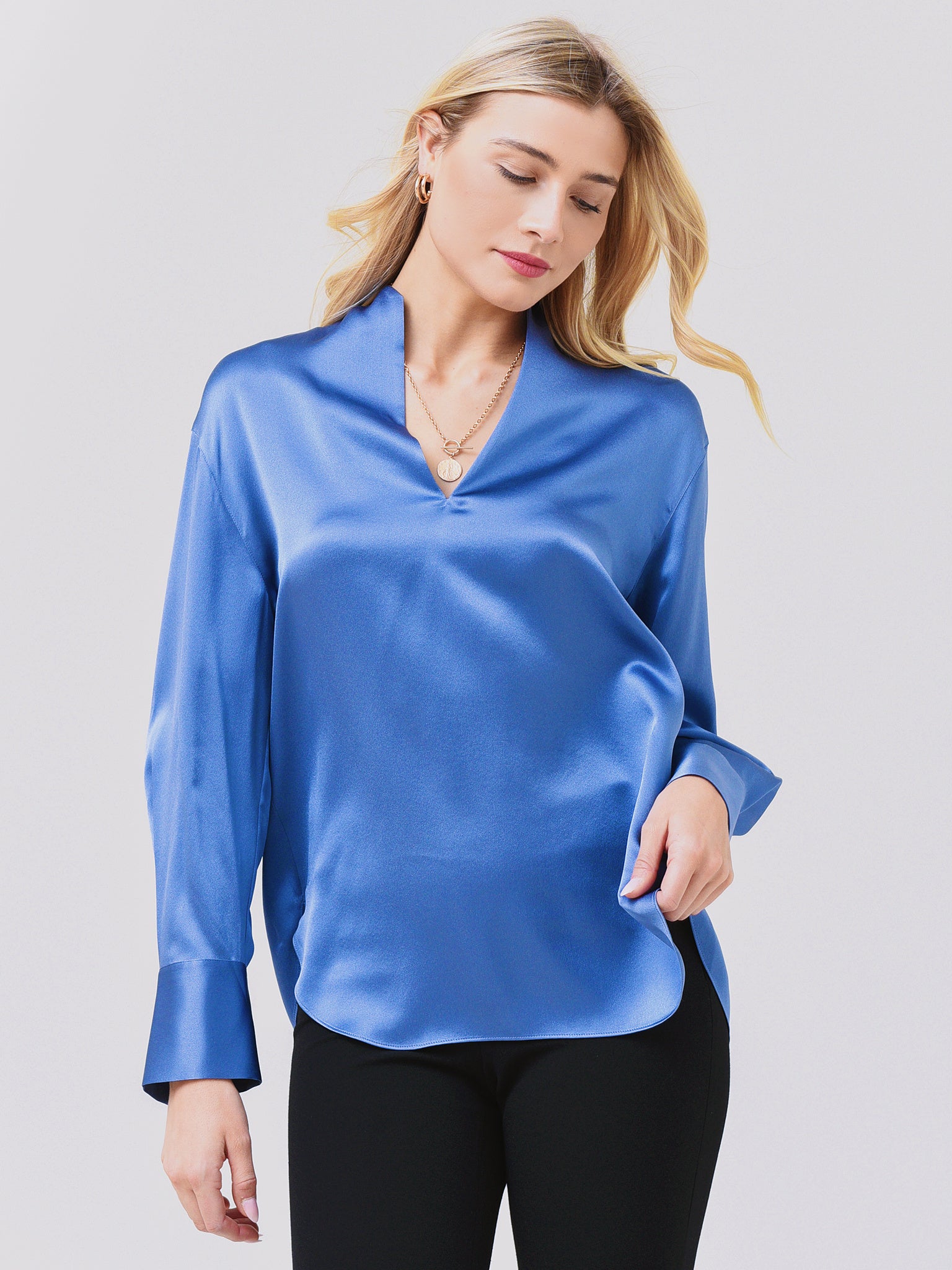 Vince Women's Long Sleeve Slit Neck Top - Saint Bernard