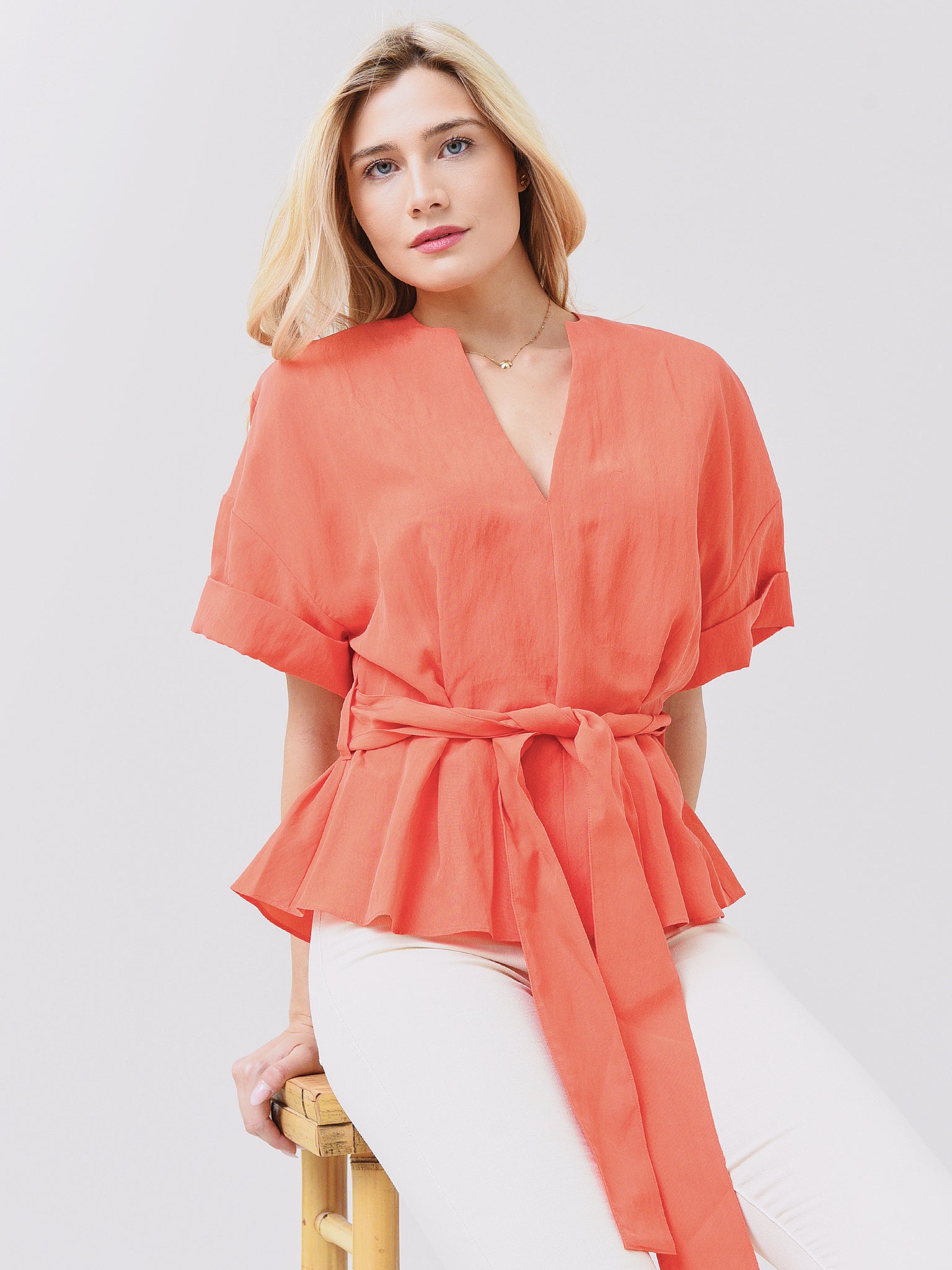 Vince Women's Cuffed Short Sleeve V-Neck Blouse - Saint Bernard