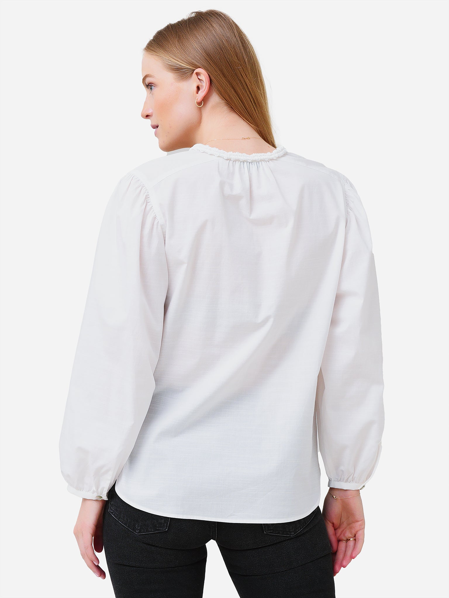 Vince Women's Braid Trim Band Collar Blouse | $325.00 | Saint Bernard