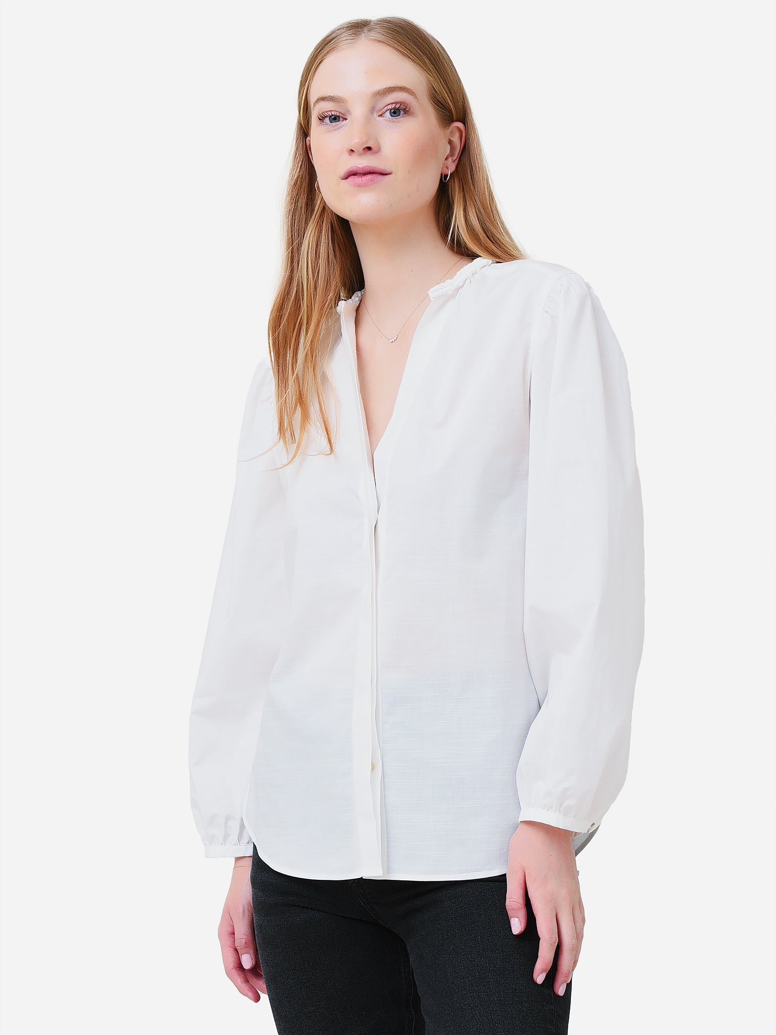 Vince Women's Braid Trim Band Collar Blouse - Saint Bernard