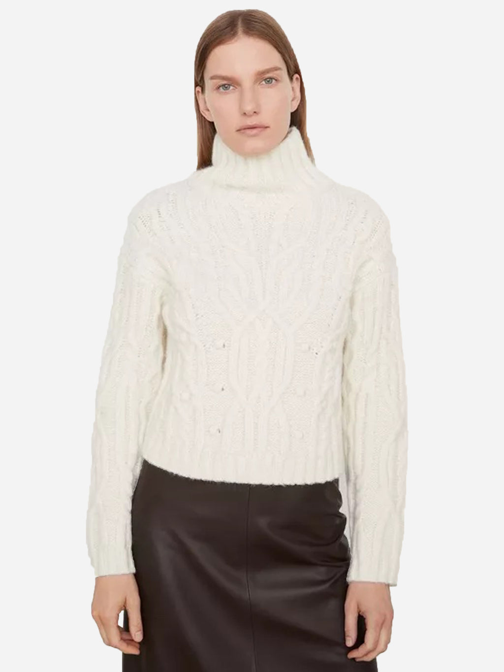 Vince Women's Interlaced Cable Turtleneck Sweater - Saint Bernard