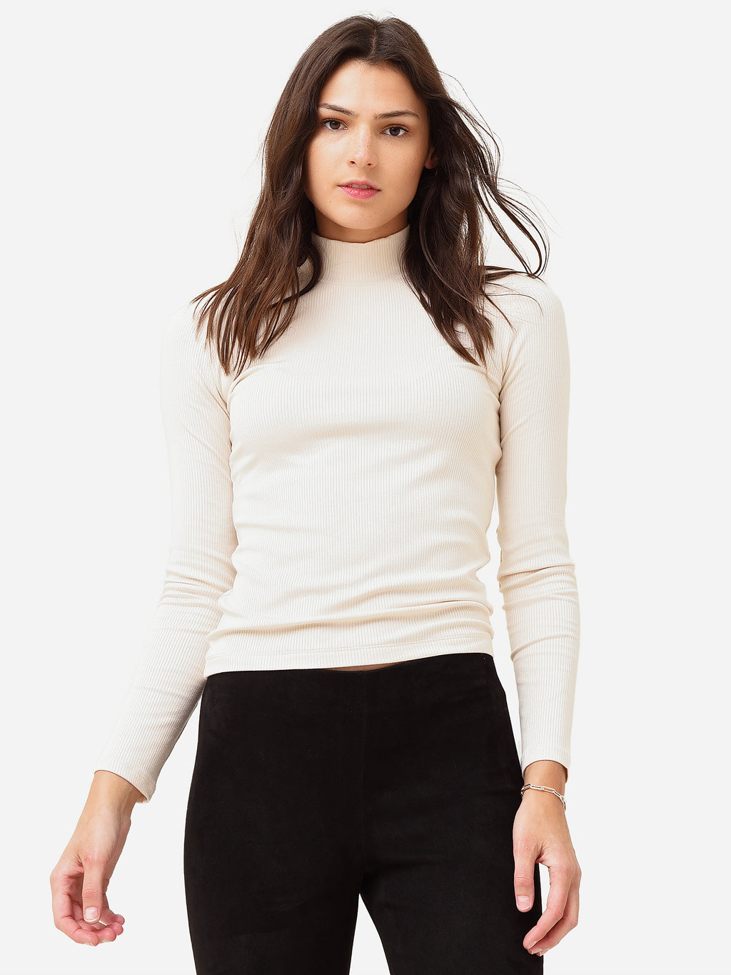 Vince Women's Ribbed Long Sleeve Mock Neck Top - Saint Bernard