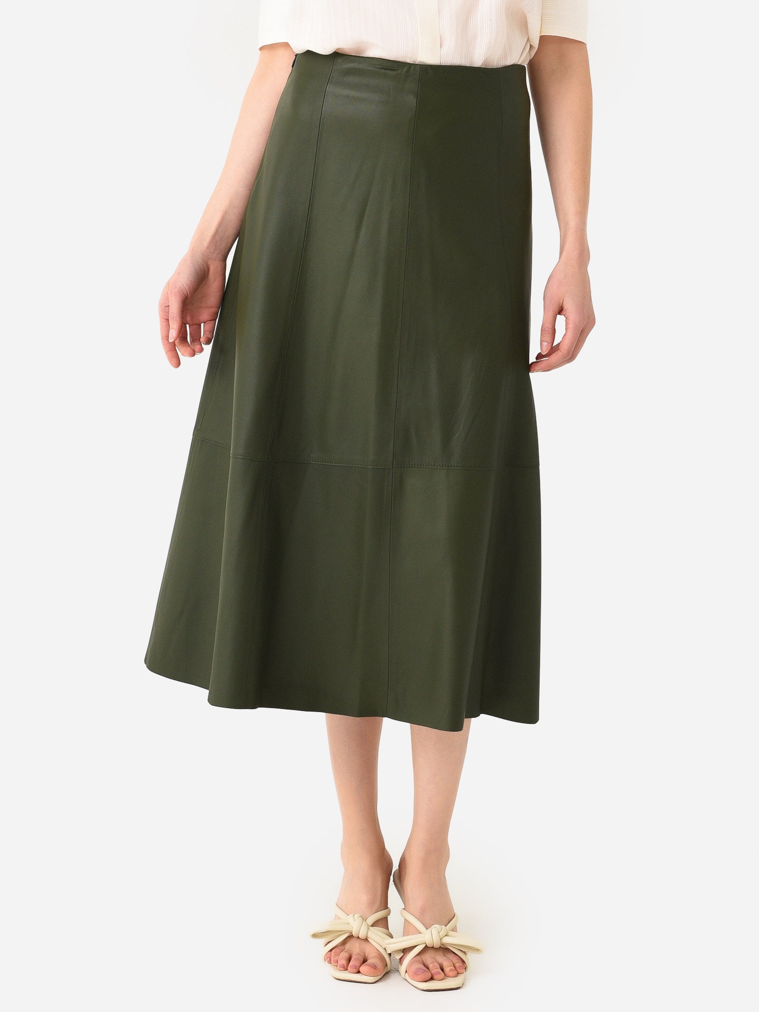 Vince Women's Leather Paneled Midi Skirt - Saint Bernard