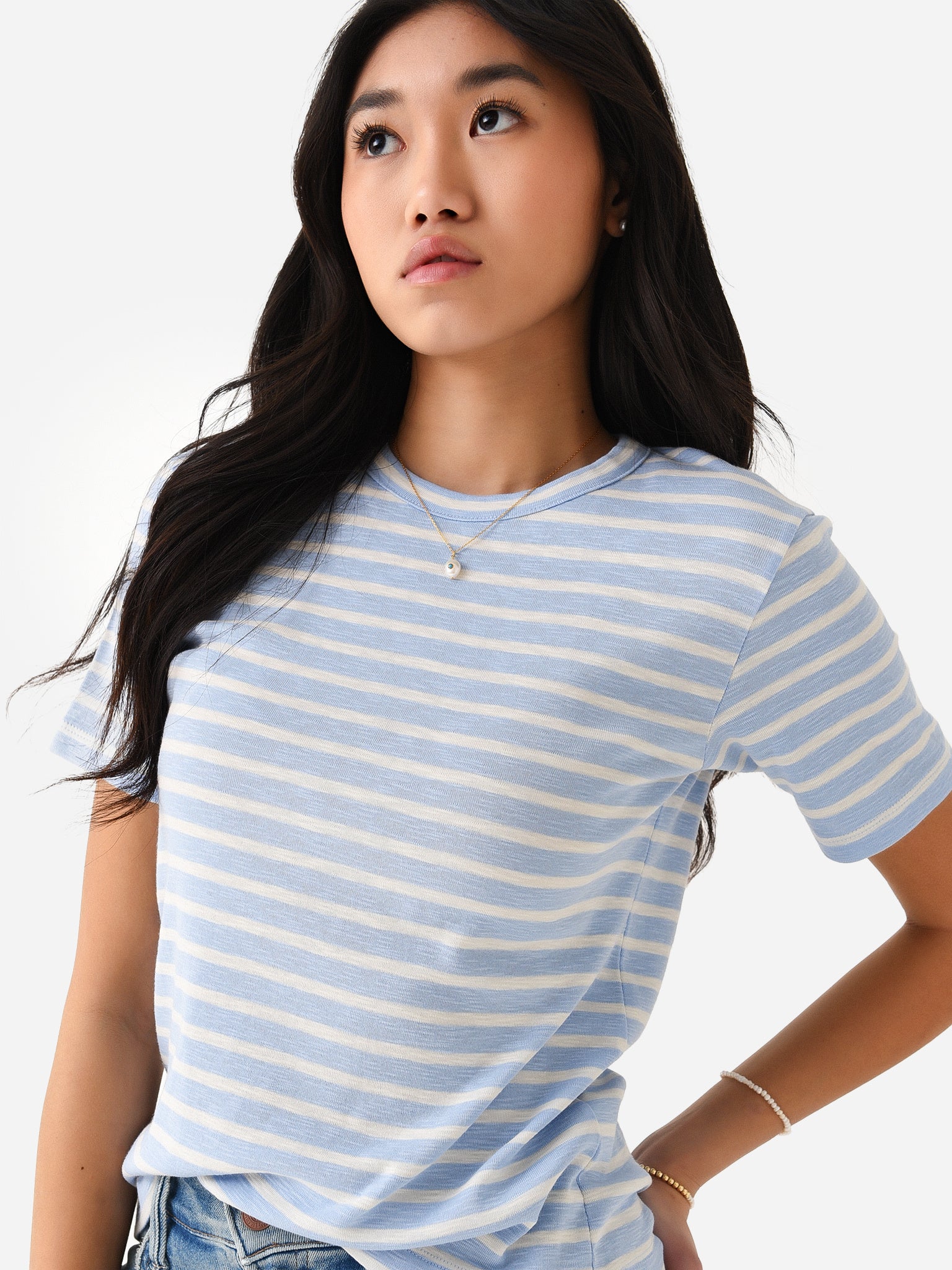 Vince Women's Striped Short Sleeve Crew Neck T-Shirt - Saint Bernard