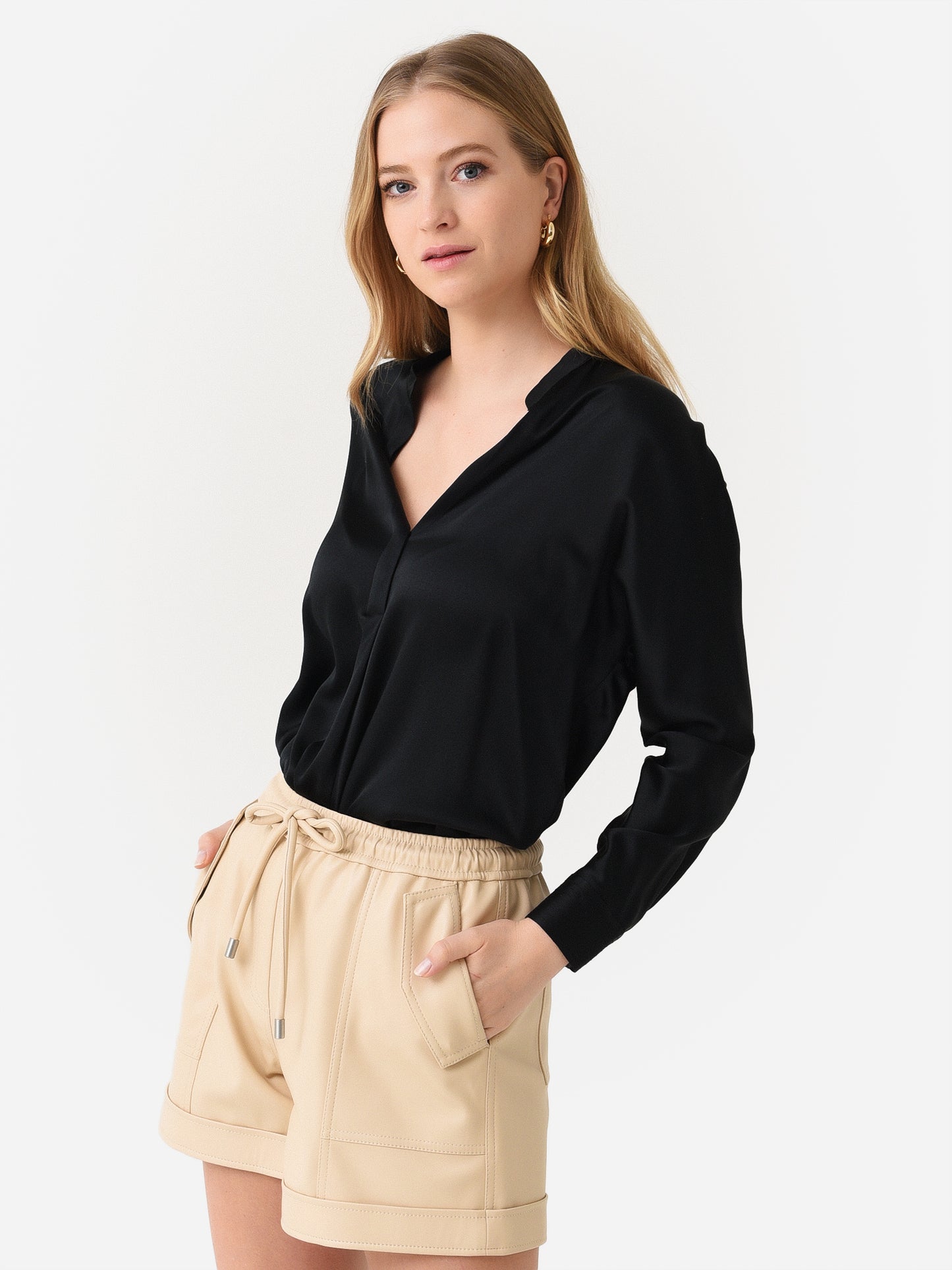 Vince Women's Satin Band Collar Blouse - Saint Bernard