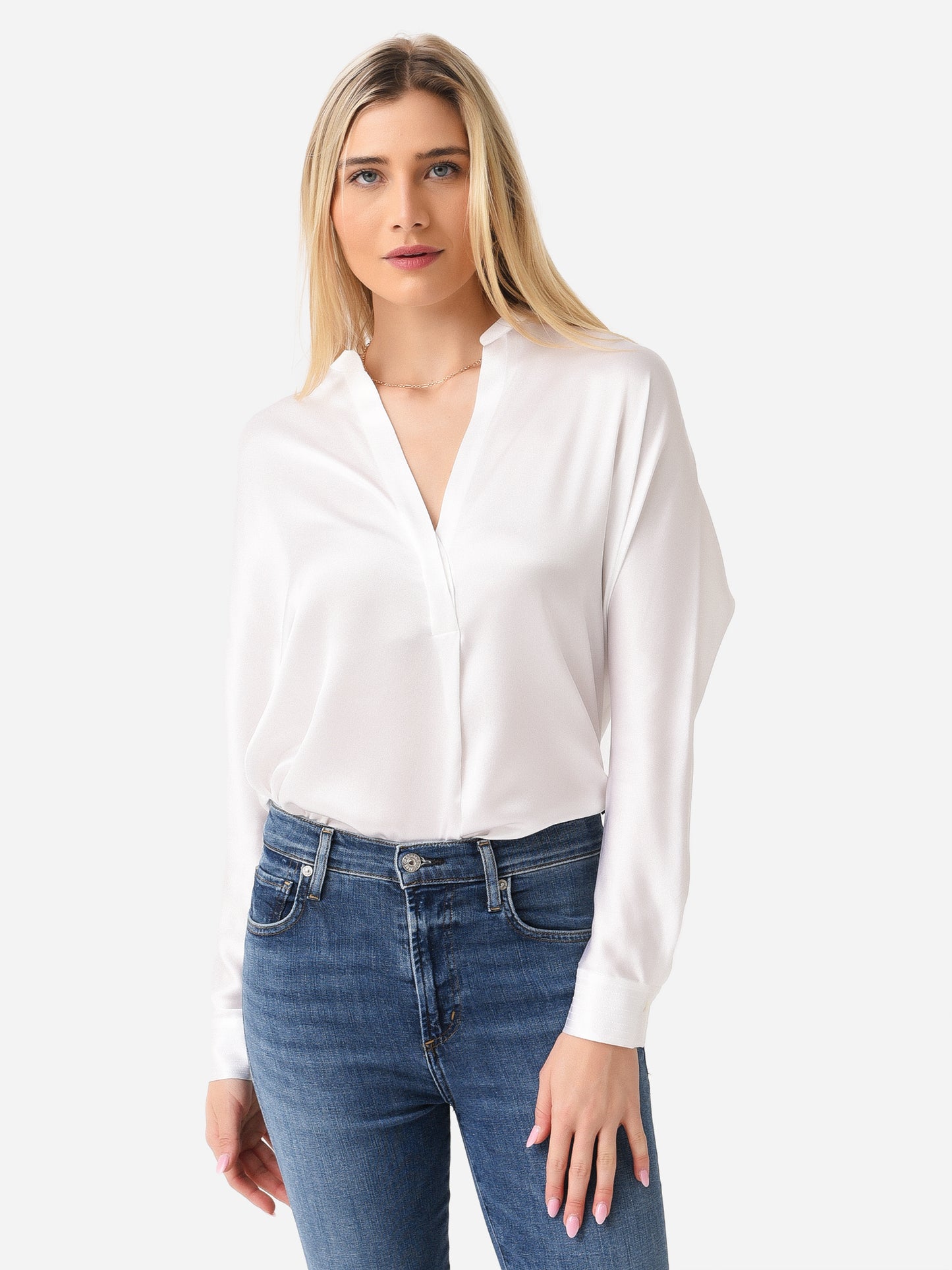 Vince Women's Satin Band Collar Blouse - Saint Bernard