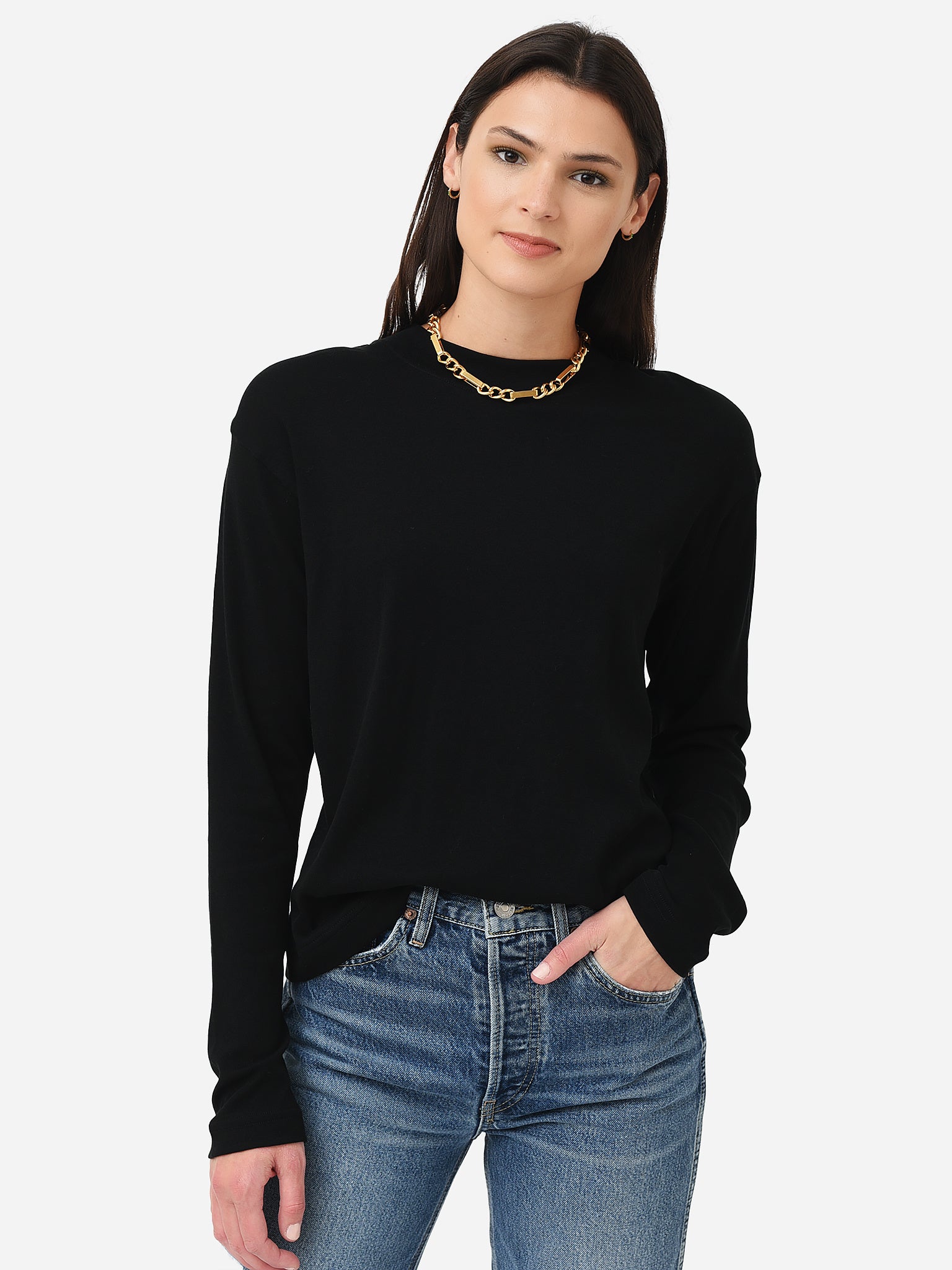 Vince Women's Pima Long Sleeve Mock Neck Tee - Saint Bernard