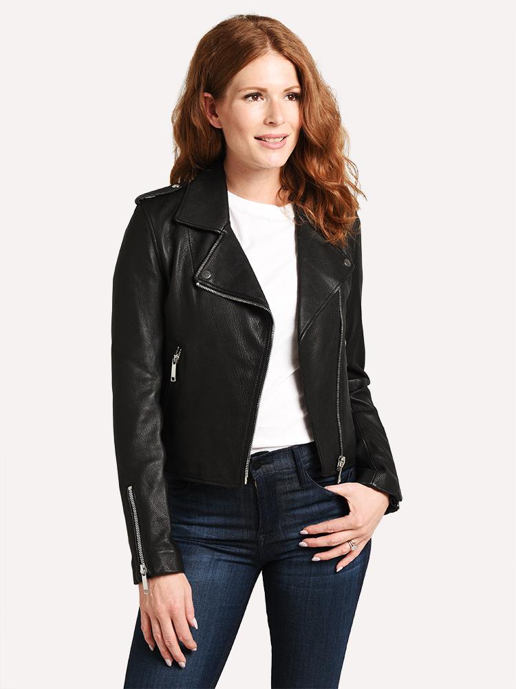 Womens KAS Off White Biker Style Leather Jacket
