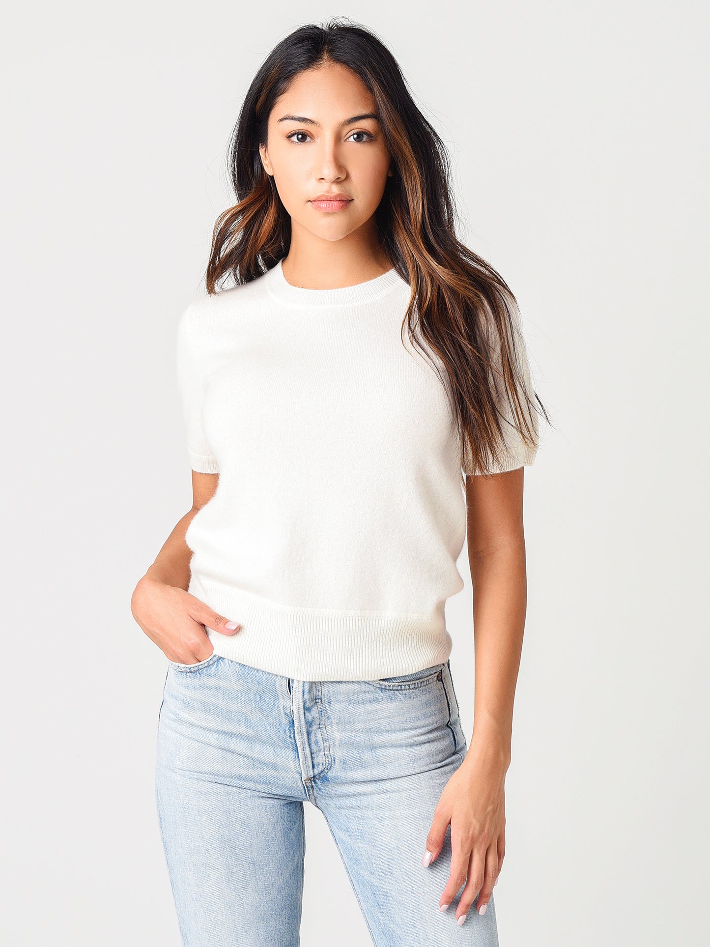 Naadam Cashmere Women's Short Sleeve Crop Pullover - Saint Bernard