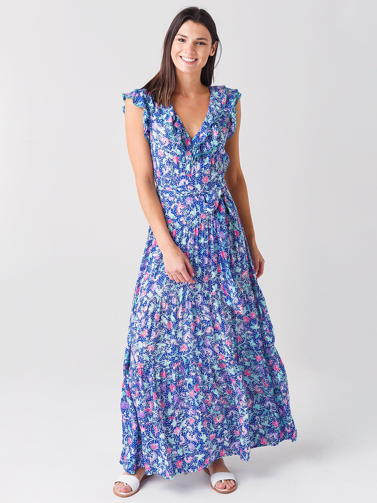 poupette st barth maxi dress Women's Della Long Burgundy Sleeveless Dress - Long dress in cotton Coco color:Blue Pink