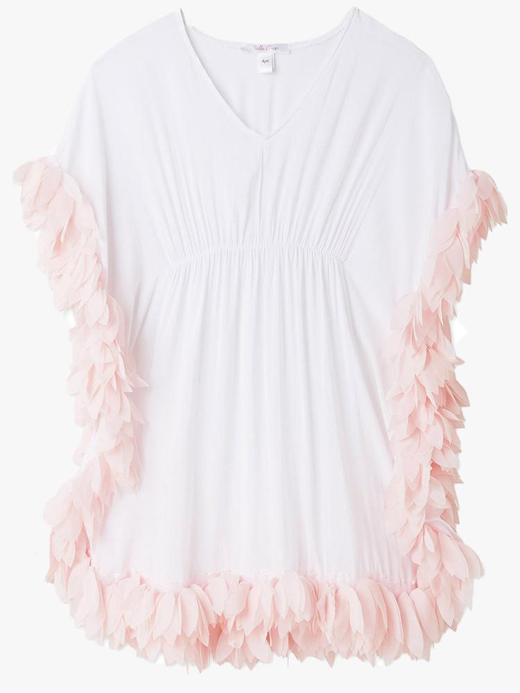 Stella Cove Little Girls’ White Poncho With Pink Petals Cover Up - Saint Bernard