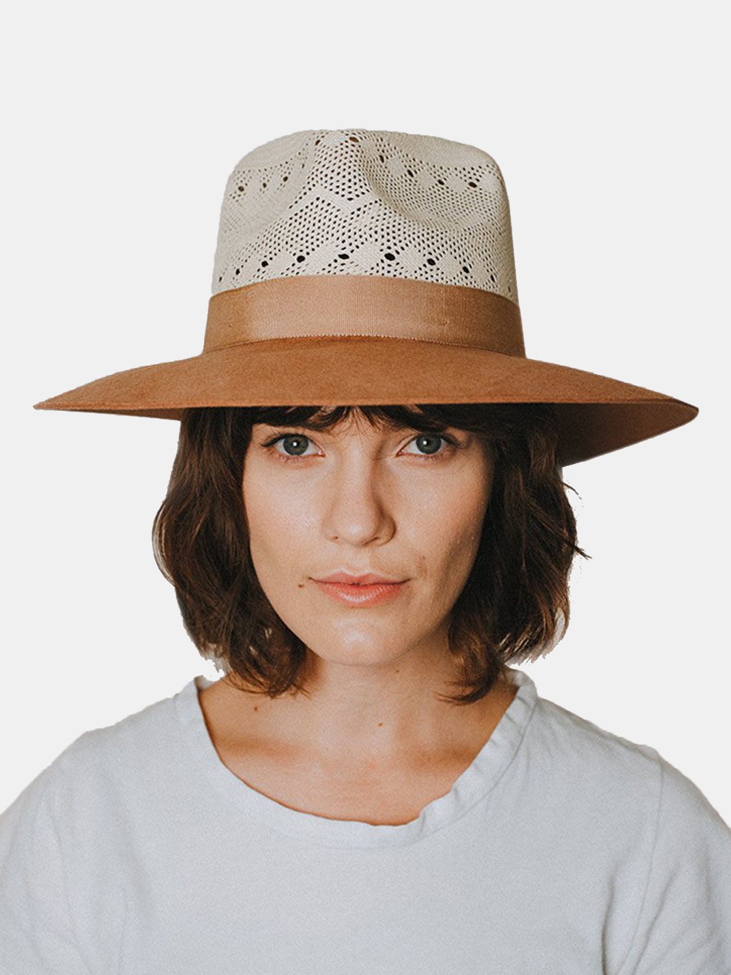 Freya Cedar Natural Straw/Rust Wool Hybrid Fedora Hat - Saint Bernard