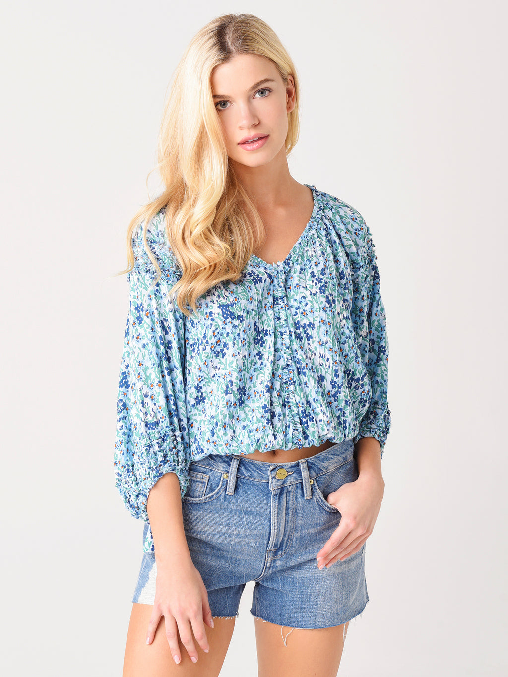 Poupette St Barth Women's India Ruffled V-Neck Printed Blouse - Saint Bernard