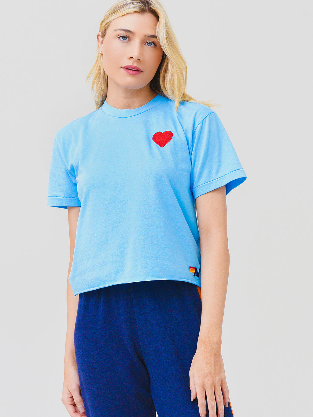 Aviator Nation Women's Heart Embroidery Boyfriend Tee - Saint Bernard