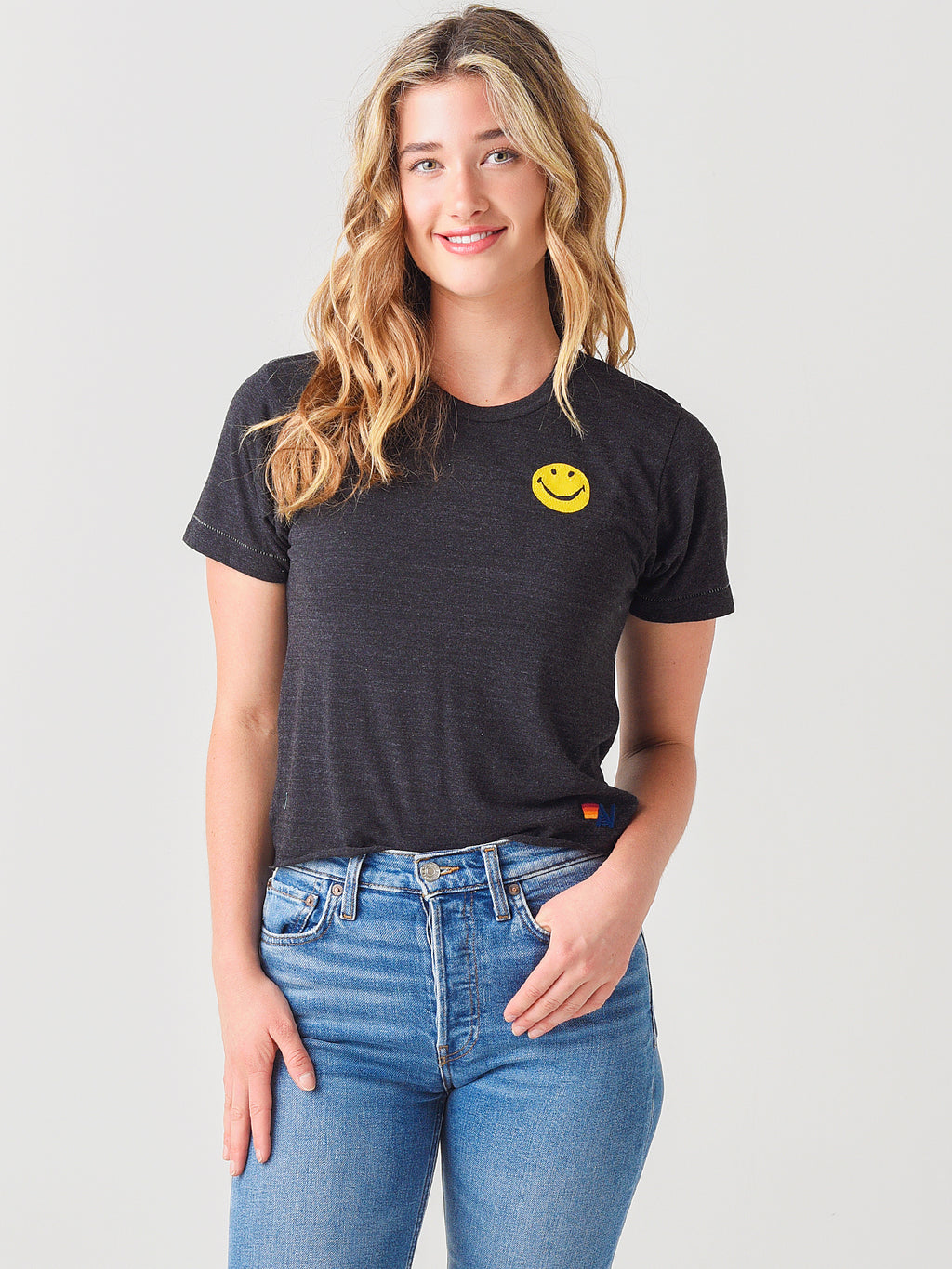 Aviator Nation Women's Smiley Stitch Boyfriend Tee - Saint Bernard