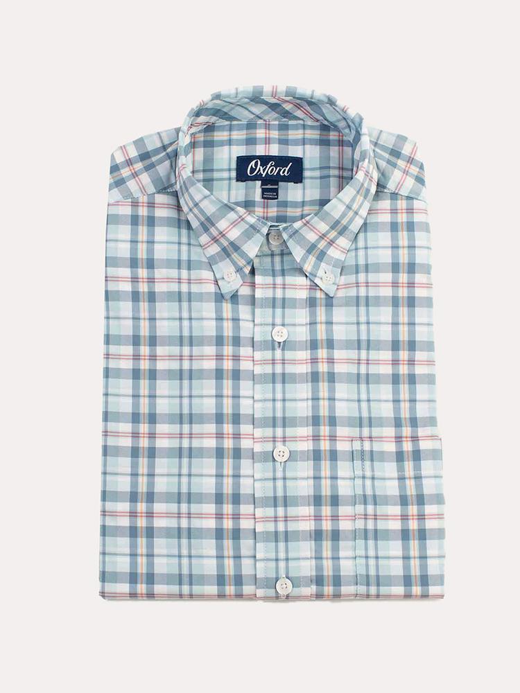Oxford Howell Long Sleeve Plaid Performance Buttondown Shirt - Saint Bernard