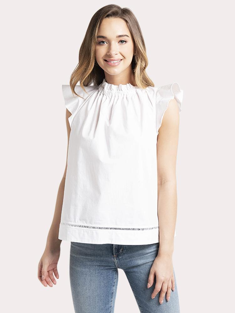 Do+BE Ruffle Shiring Neck Sleevless Top - Saint Bernard