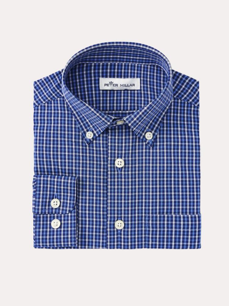 Peter Millar Boys' Long Tattersall Performance Stretch Sport Shirt - Saint Bernard