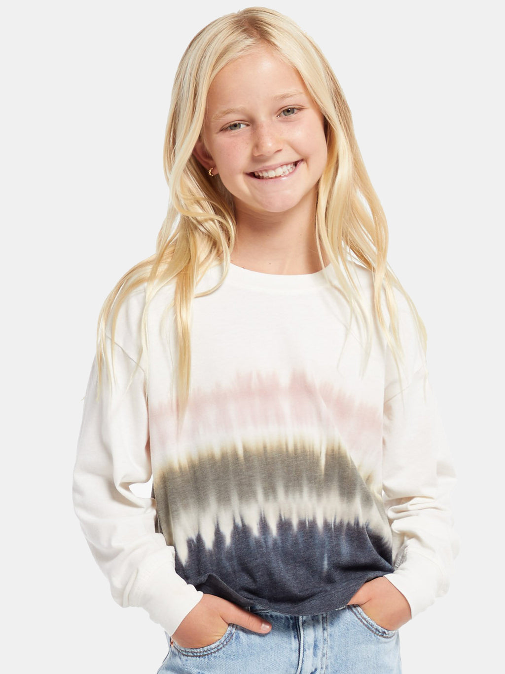 Z Supply Girls' Kaiya Dip Dye Long Sleeve Crew Top - Saint Bernard