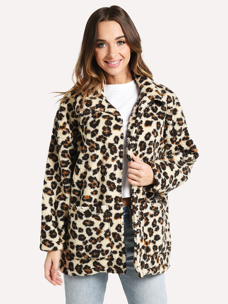 Z Supply The Leopard Sherpa Teddy Bear Coat - Saint Bernard