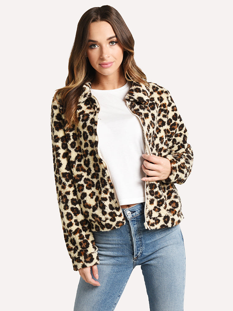 Z Supply The Leopard Sherpa Teddy Bear Cropped Jacket - Saint Bernard