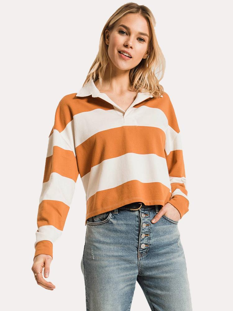 Women’s Z Supply The Rugby Stripe Collared Shirt - Saint Bernard