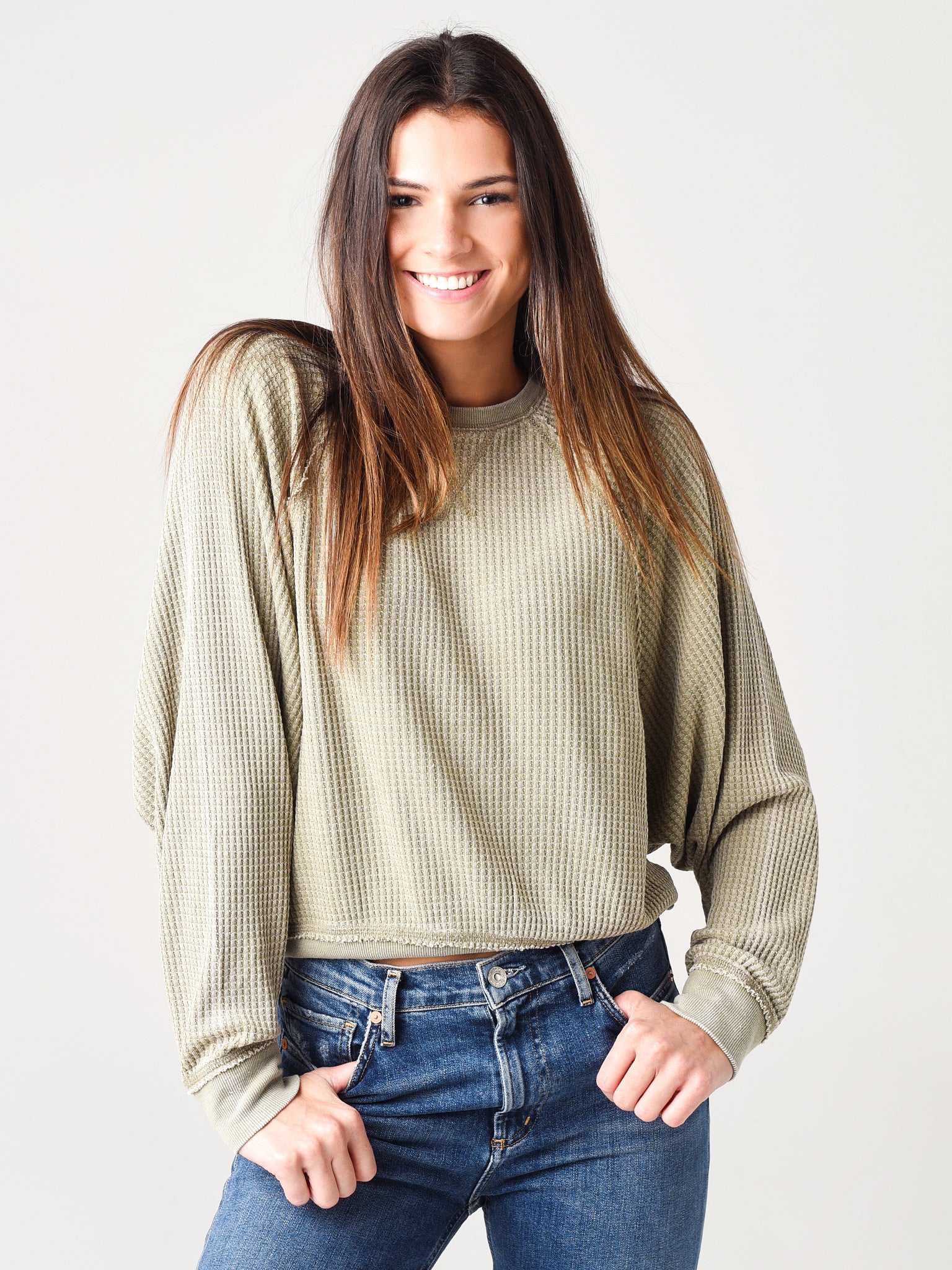 Z Supply Women's Claire Waffle Long Sleeve Pullover Sweatshirt - Saint Bernard