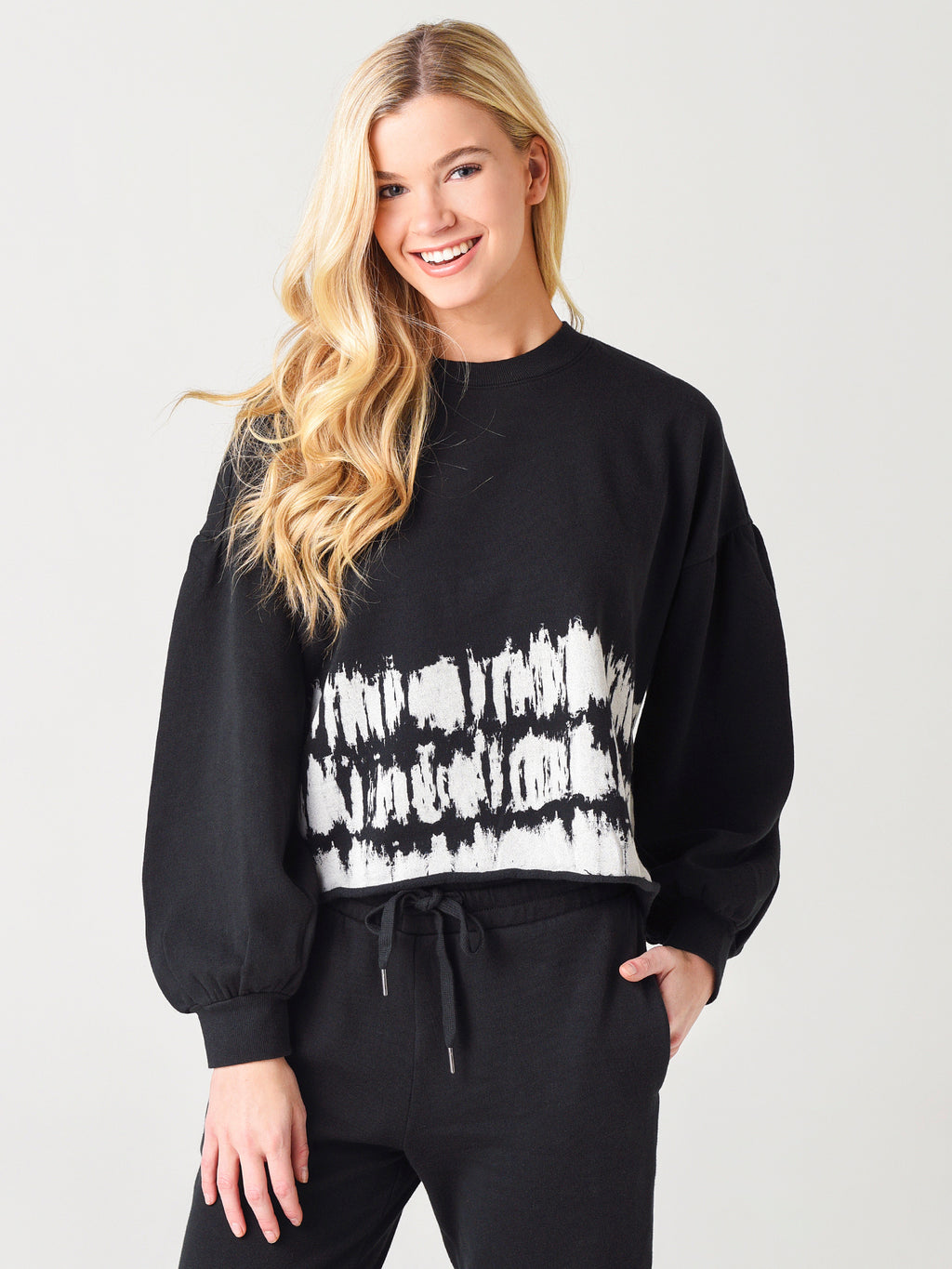 Z Supply Women's Tempest Stripe Tie-Dye Fleece Pullover Sweatshirt - Saint Bernard