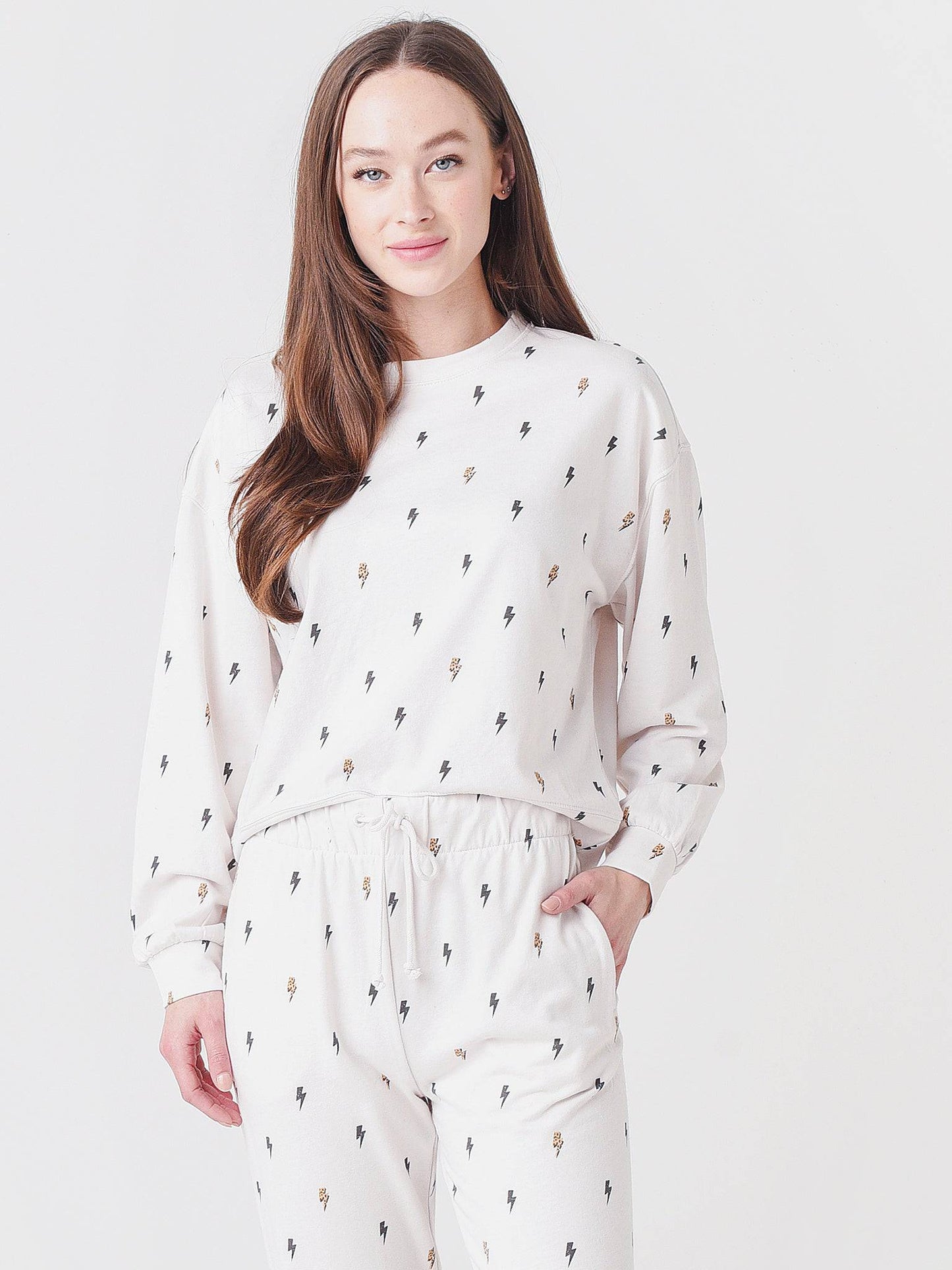 Z Supply Women's Noa Leopard Bolt Pullover - Saint Bernard