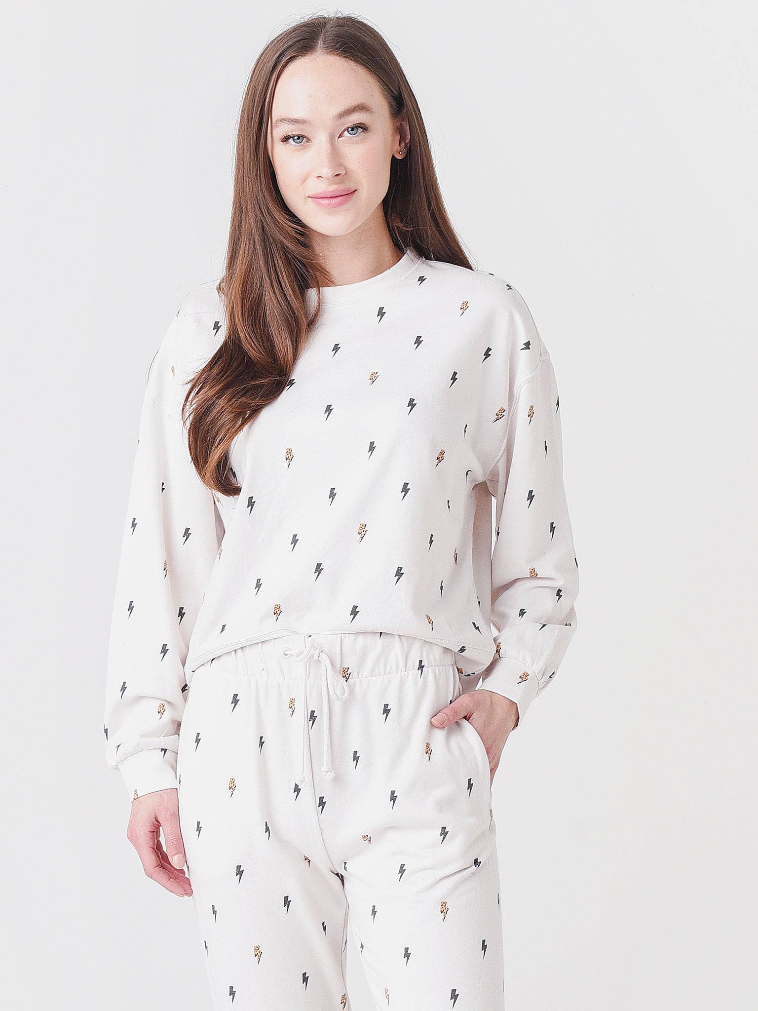 Z Supply Women's Noa Leopard Bolt Pullover - Saint Bernard