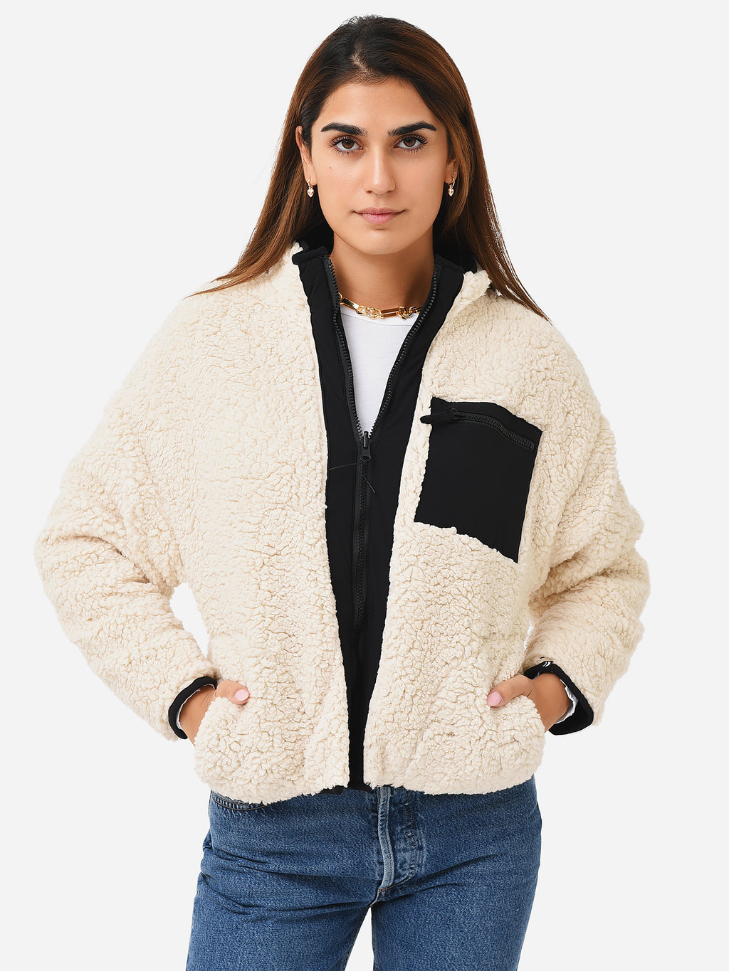Z Supply Women's On-The-Go Reversible Quilted Sherpa Jacket - Saint Bernard