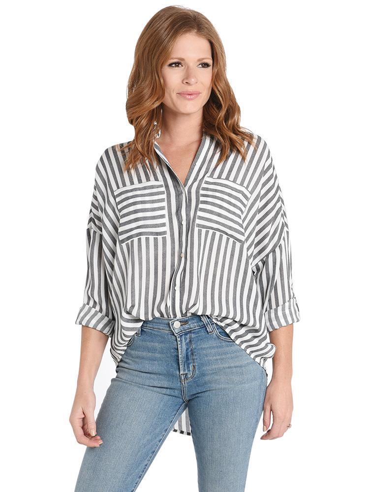 Everly Striped Flannel Embroidered Top
