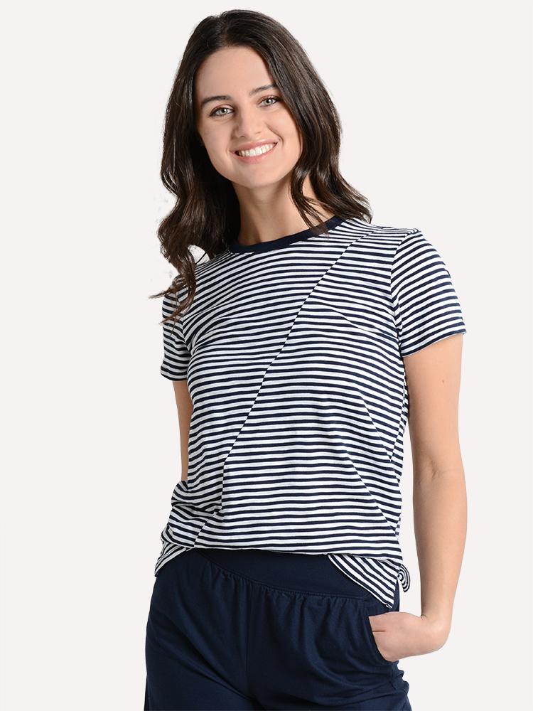 ATM Women's Stripe Jersey Short Sleeve Tee - Saint Bernard