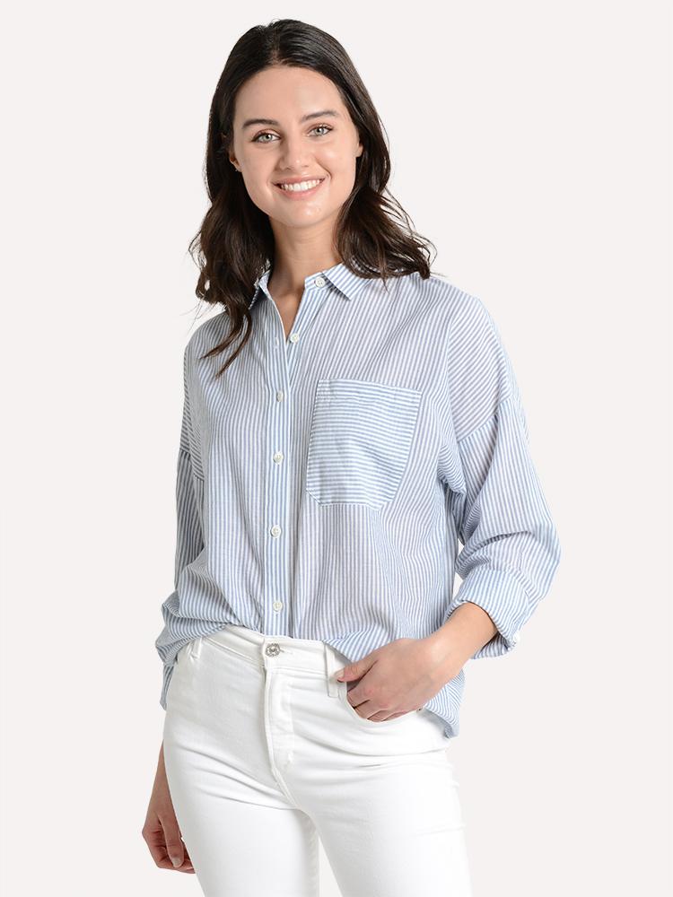 ATM Women's Railroad Stripe Boyfriend Shirt - Saint Bernard