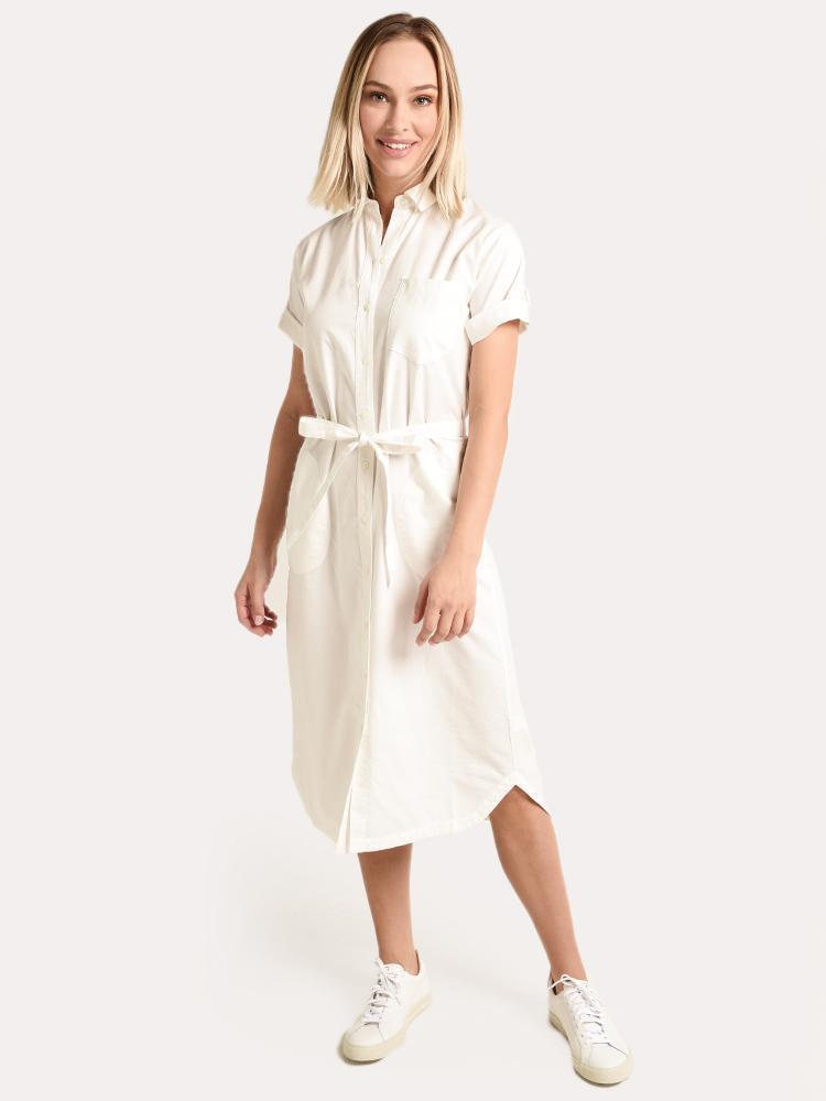 ATM Women's Cotton Oxford Short Sleeve Belted Shirt Dress
