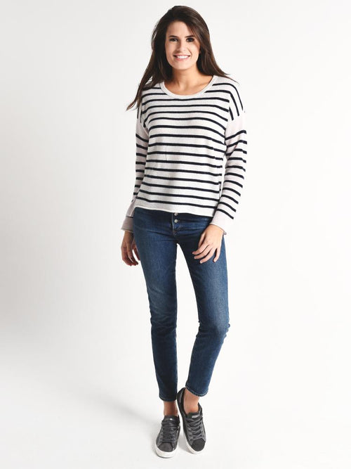 ATM Cashmere Color Blocked Stripe Crew Neck Sweater