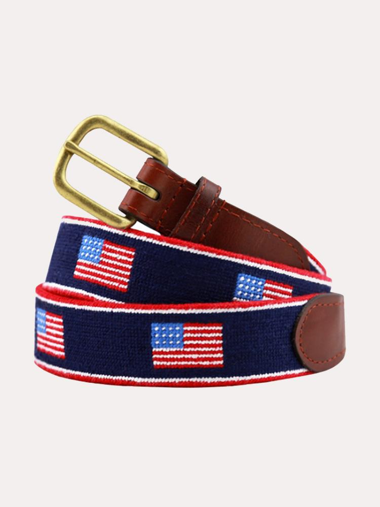 Smathers & Branson American Flag Stripe Needlepoint Belt - Saint Bernard