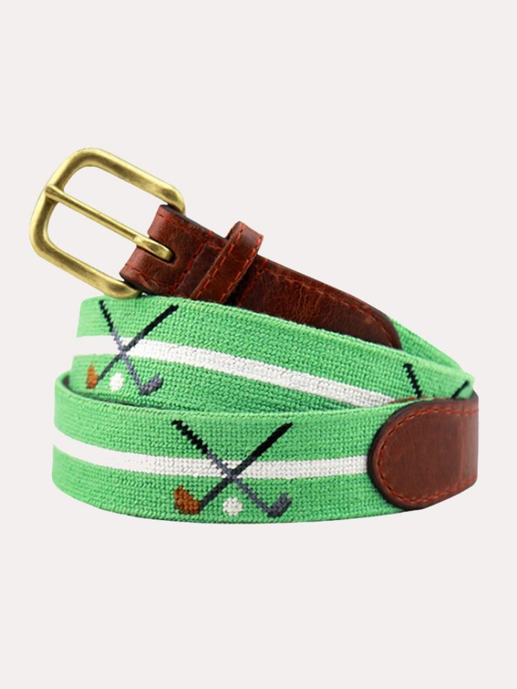 Smathers & Branson Crossed Clubs Needlepoint Belt - Saint Bernard