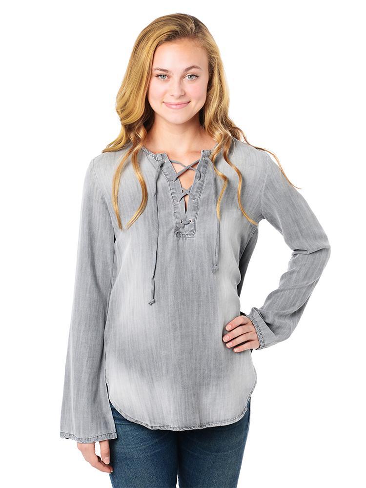 Bella Dahl Bell Sleeve Lace Up Top - Saint Bernard