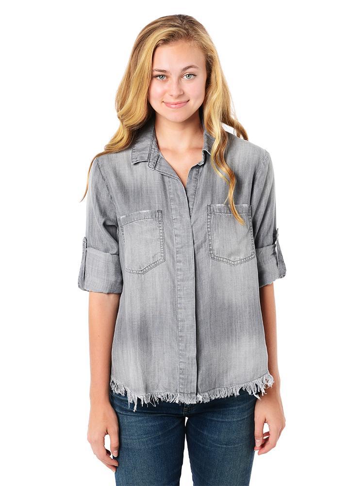Bella Dahl Frayed Hem Split Back Top - Saint Bernard