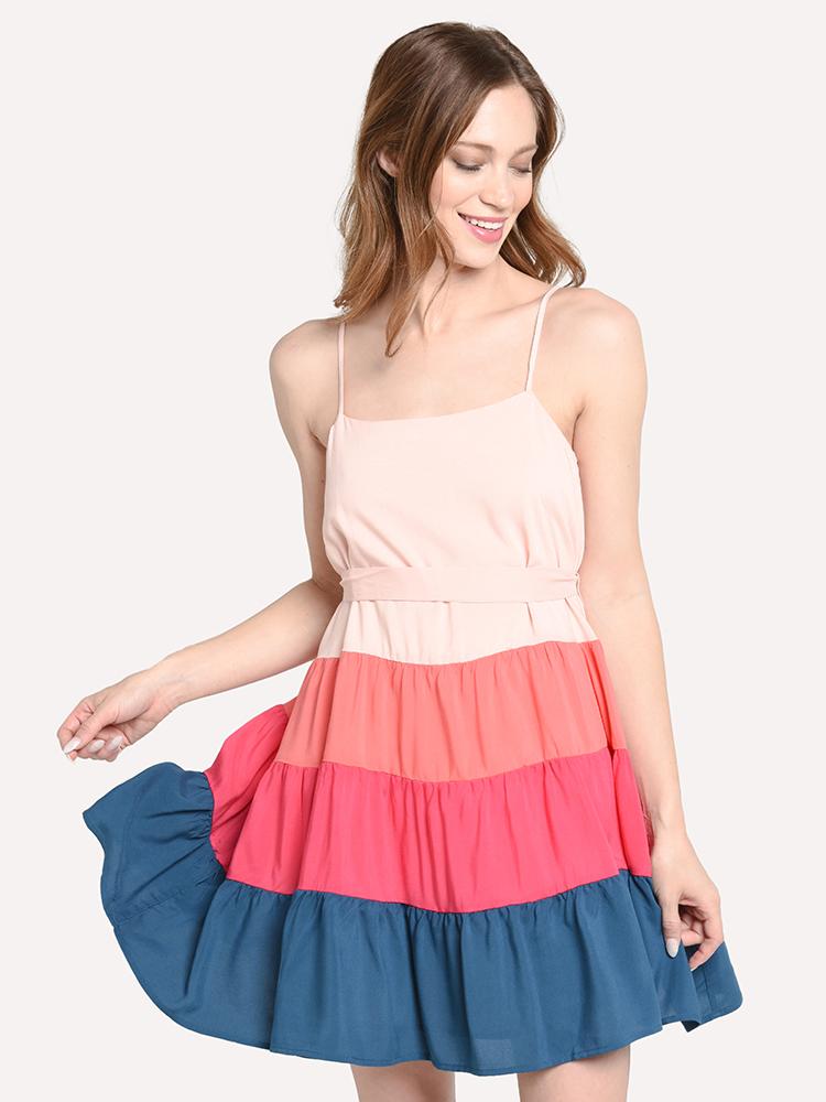 After Market Women's Tiered Dress With Waist Tie - Saint Bernard