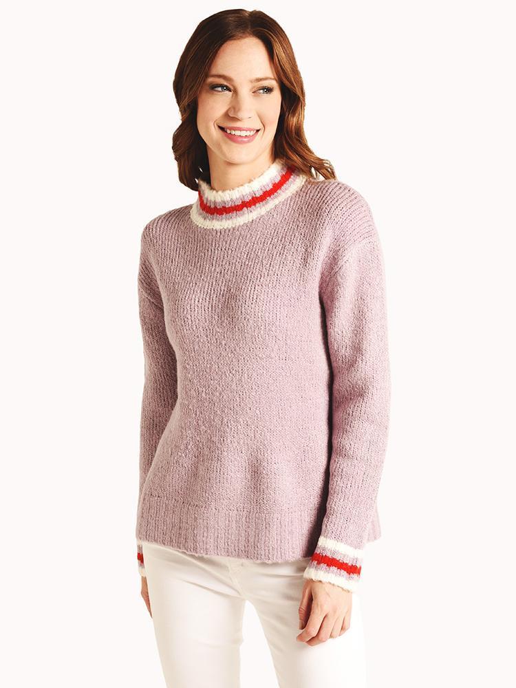 J.O.A. High Neck Stripe Detail Sweater