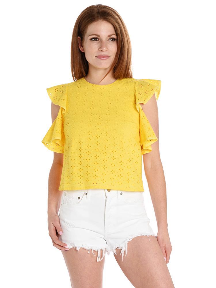 Endless Rose Ruffle Shoulder Eyelet Top - Saint Bernard