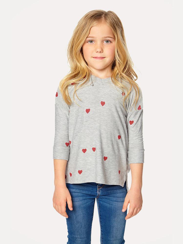 Chaser Girls' Tiny Hearts 3/4 Sleeve Pullover Hoodie