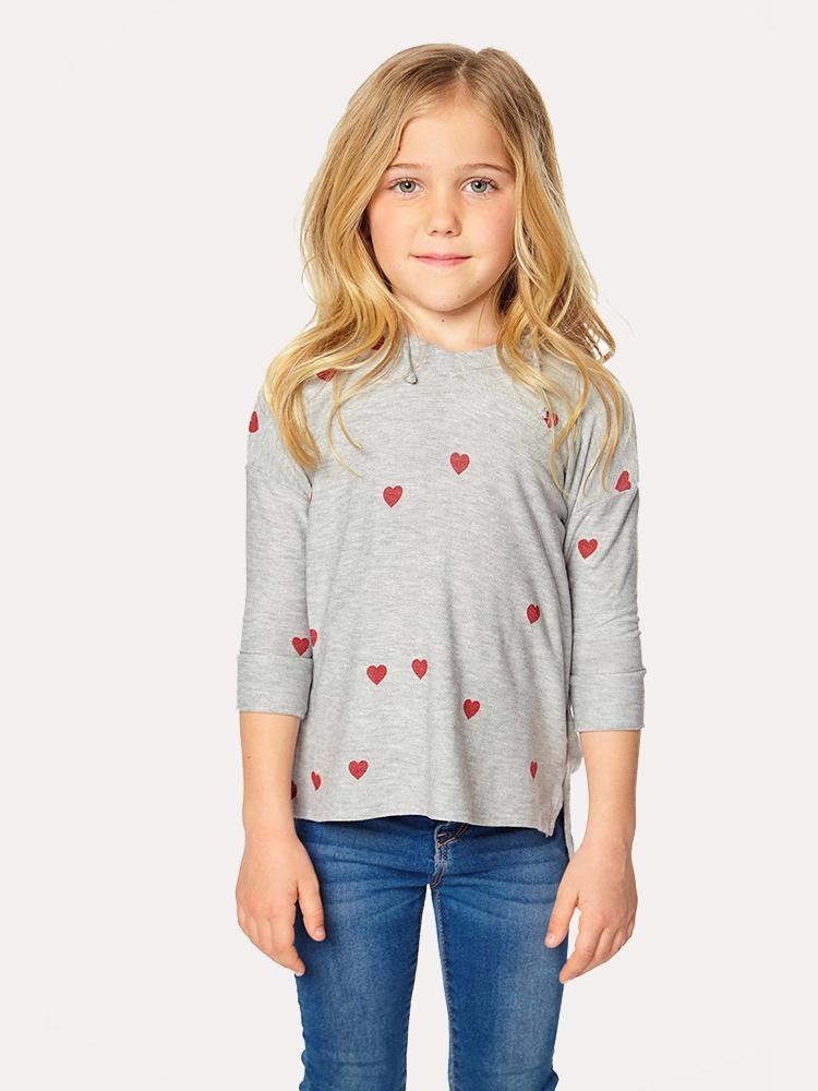Chaser Girls' Tiny Hearts 3/4 Sleeve Pullover Hoodie - Saint Bernard
