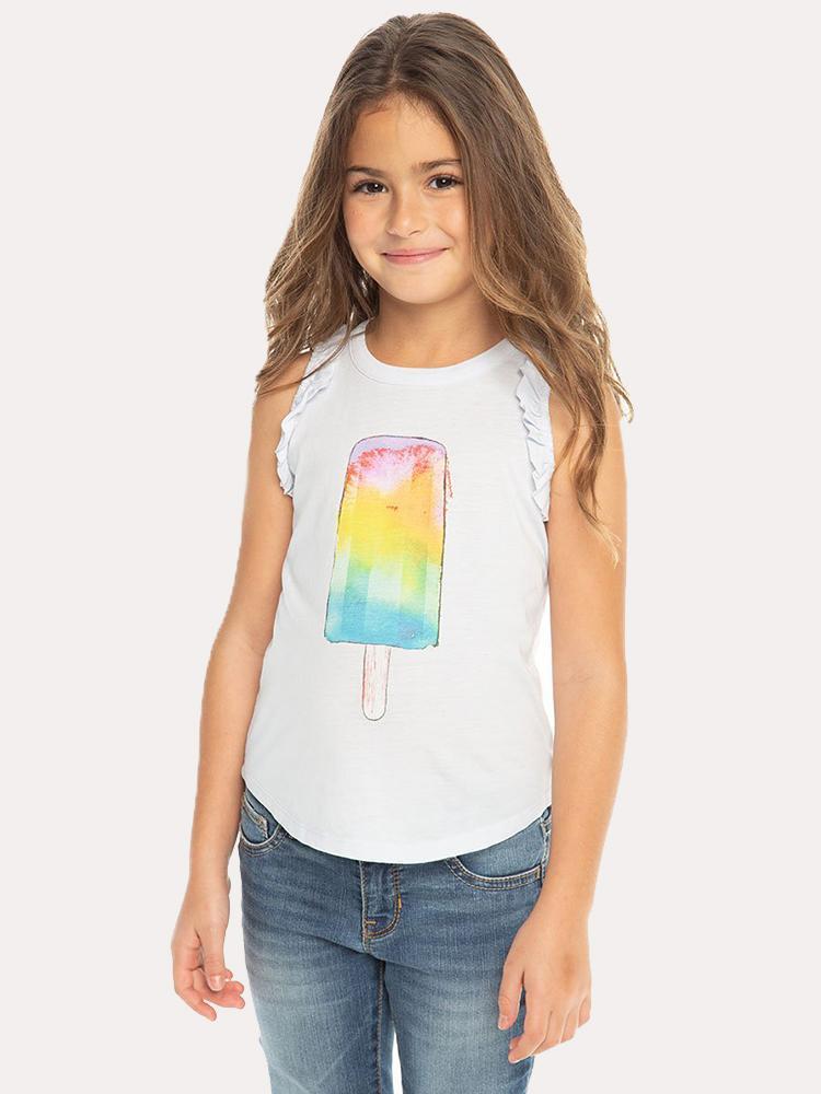 Chaser Girls' Vintage Jersey Ruffle Sleeve Shirttail Muscle - Saint Bernard