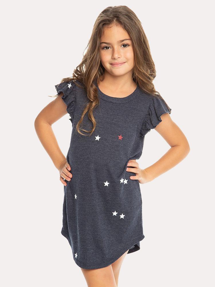 Chaser Girls' Triblend Flutter Sleeve Shirttail Dress - Saint Bernard