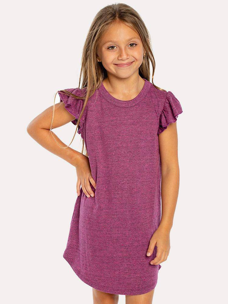 Chaser Girls' Triblend Flutter Sleeve Shirttail Dress - Saint Bernard
