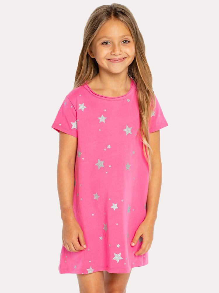 Chaser Girls' Cotton Jersey Short Sleeve Shirt Dress - Saint Bernard