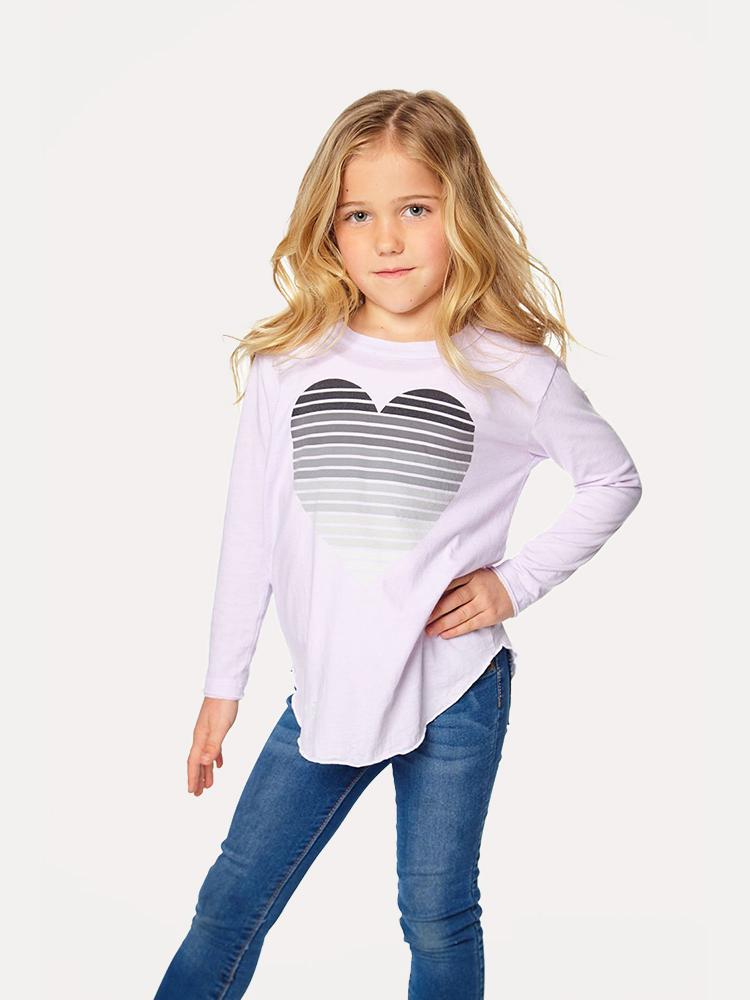 Chaser Girls' Strip Heart Long Sleeve Tee - Saint Bernard